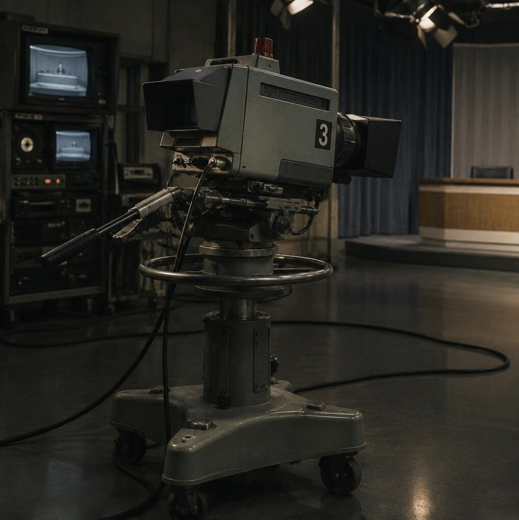 Vintage television studio camera on a pedestal